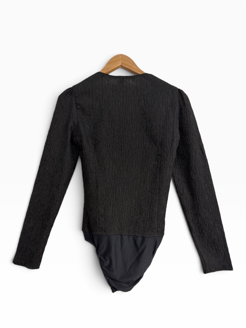 Zara Black Textured Square Neck Long Sleeve Bodysuit Size Medium Minimalist Chic - Picture 4 of 7